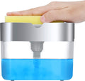 Premium Quality Soap Dispenser with Added Features for Kitchen - Sponge Holder Sink Dish Washing Soap Dispenser 13 Ounces Silver