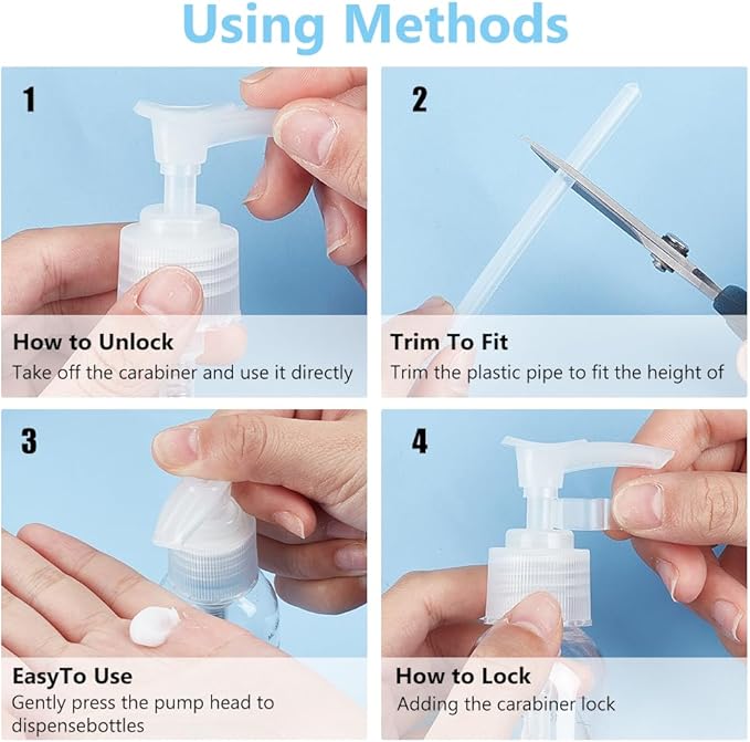 BENECREAT 12 Packs Plastic Replacement Pumps, 24-410 Thread/Neck Locking Clear Dispenser Replacement Pump Lotion Pumps for Soap, Lotion, Shampoo, Kitchen and Bathroom