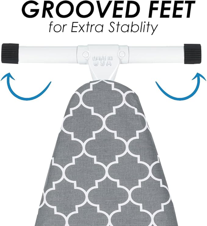 Seymour Full Size Ironing Board with Cover & Pad – USA-Made with Enhanced Grip Feet for Extra Stability – Adjustable Steel T-Legs 35" High – Perforated Top – Durable Iron Board for Home