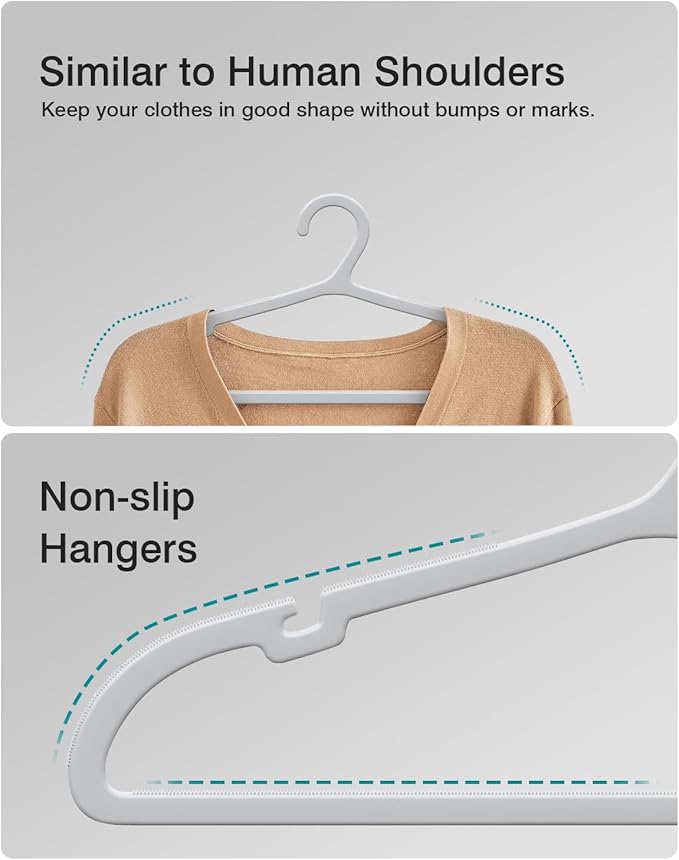 80 Pack Clothes Hangers, Non Slip Plastic Coat Hangers, Space Saving, Heavy Duty, Hanging Dry Wet Clothes, 16.4" x 8.3", Gray, APY0580G