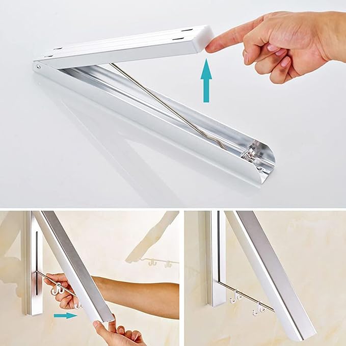 Clothes Drying Rack Folding Indoor Outdoor, Wall Mounted Clothes Hanger for Laundry Room,Laundry Room Organization,Retractable Hanger Clothes Drying Rack,Slim Design for Bedroom, Bathroom, Balcony