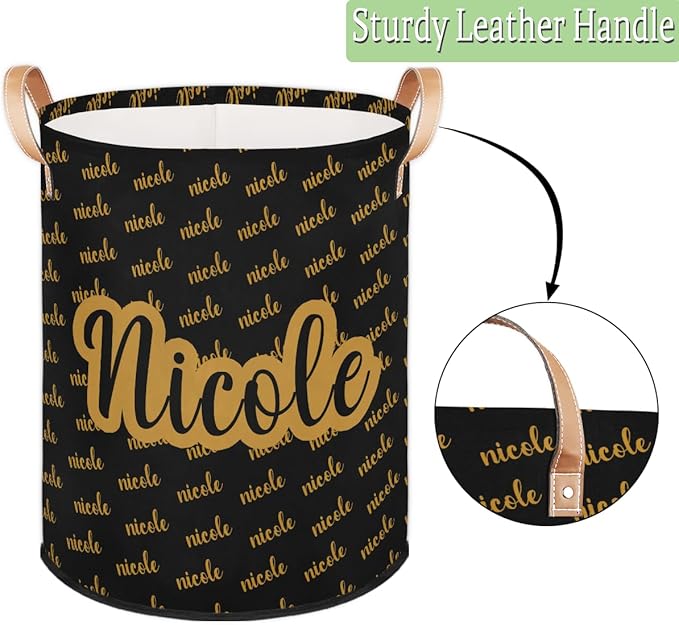 Custom Name Laundry-Hamper, Personalized Kids-Clothes-Hamper Foldable with Name, Customized Storage Basket with Handles Waterproof Gift for Boys Girls Baby Women,Black Yellow