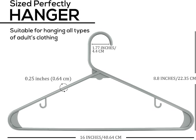 Utopia Home Plastic Hangers 50 Pack - Space Saving Clothes Hanger - Durable & Strong Closet Organizers and Storage with Built-in Strap Hooks - Essential for Shirts, Pants, Skirts & Coats (Grey)