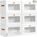 DIMJ Storage Bins with Lids - 6 Pack Large Fabric Closet Organizer with Window & Handles, Collapsible Decorative Storage Boxes for Shelves Under Bed, Books Clothes Blankets Sweaters Organization