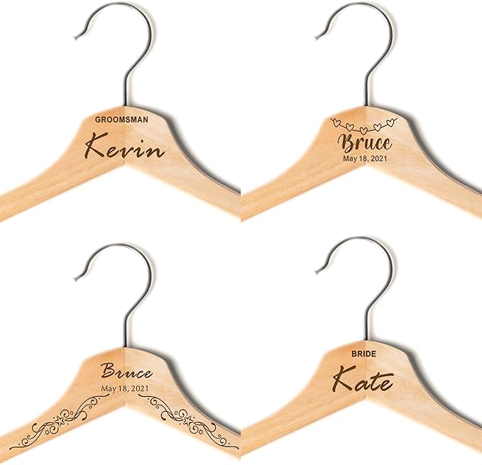 Personalized Bridal Hangers for Wedding Dress Wedding Hangers Custom Coat Hanger Wooden Clothes Hangers Gifts with Any Name & Date for Bride Groom Groomsman Father of The Bride Groom(Design3)