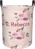 Pink Floral Pattern Customized Laundry Basket with Name Collapsible Waterproof Organizer Bin Laundry Hamper with Handle for Clothes Toys Bedroom.