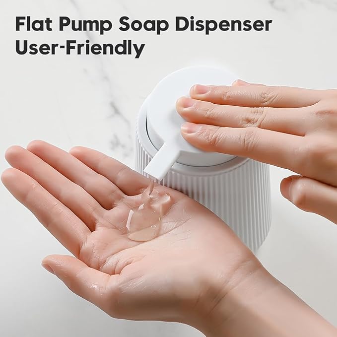 Striped Liquid Hand Soap Dispenser with Leak-Proof Pump for Bathroom and Kitchen Countertop 11oz White