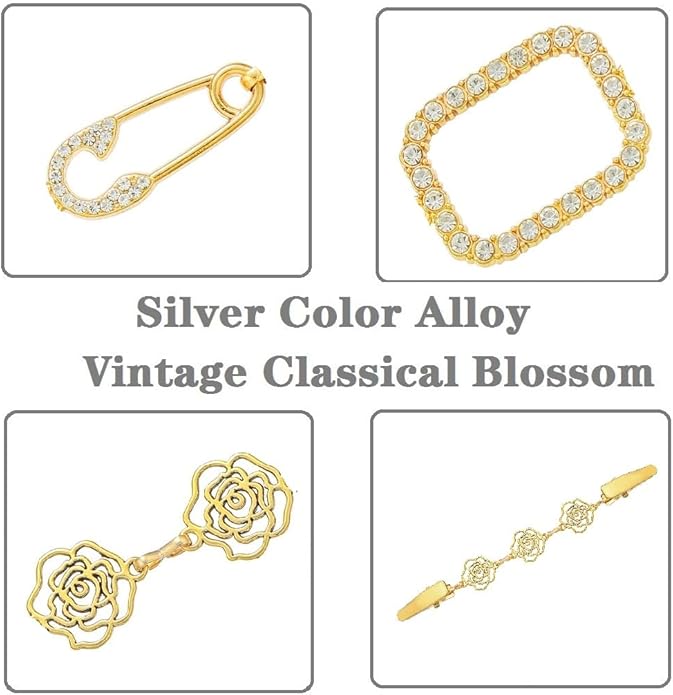 Vintage Sweater Clips Shawl Dresses Shirt Clips Retro Cardigan Collar Chain Clips Brooch Pins for Women