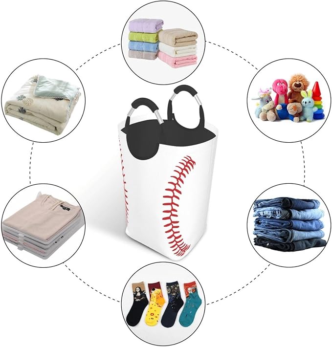 Baseball Texture Laundry Basket Funny Laundry Hamper Collapsible Laundry Baskets with Handle Dirty Clothes Hamper Bag for Dorm Family Bathroom Decor Storage 50L