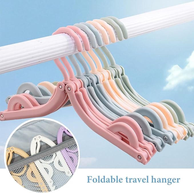Multifunctional Plastic Folding Hanger, Retractable Portable Travel Hangers, Foldable Coat Hanger Folding Hangers for Traveling, Space Saving Clothes Hangers Portable Travel Hangers (20, Beige)