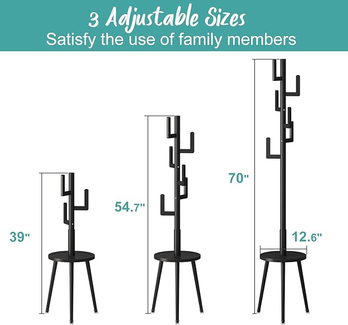 Coat Rack, Wooden Coat Rack Freestanding with Shelf, Bamboo Cactus Coat Tree, Coat Tree for Clothes/Bag/Hats, Hanger Stand for Entryway (Black)