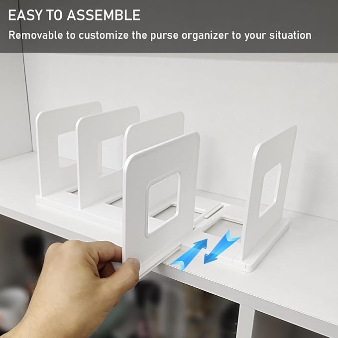 Purse Organizer for Closet Shelf 10 Divider, Adjustable Closet Organizer, Shelf Divider Storage Organizer for Purse and Handbag Closet Shelves - White