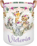 Personalized Laundry Basket, Custom Gift Laundry Hamper, Collapsible Nursery Waterproof Laundry Baskets, Dirty Clothes Toy Hamper with Handles Boho Jungle Animals