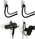 Universal Hair Dryer Holder, Blow Dryer Hanger Hook Wall Mount for Hair Dryer, Towels, Flat Iron,Hair Straightener &Cord Organizer for Cabinet Bathroom - Self Adhesive/Drilling - 2 Pack
