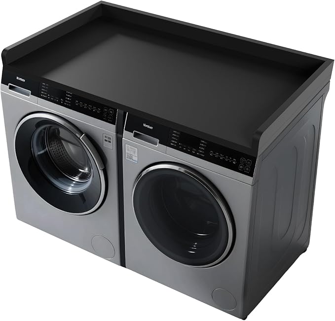 FAHKNS Washer Dryer Countertop - Wood Laundry Washer Dryer Topper with Anti-Slip Mat, 54" Width Waterproof Laundry Room Organization, Light & Save Space, Black