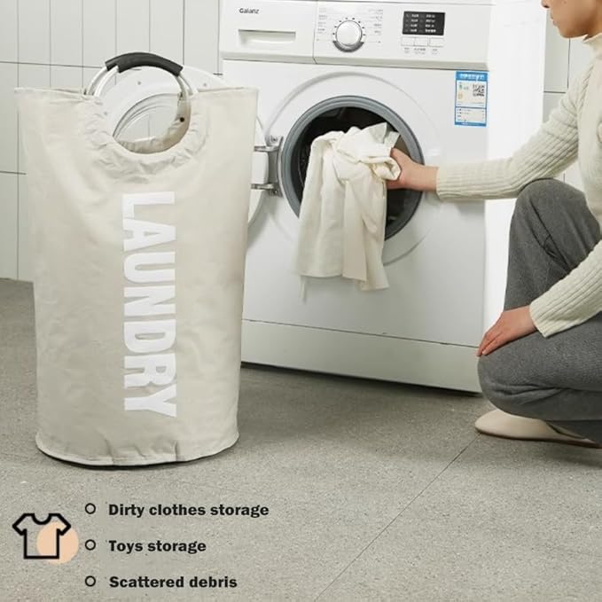 3 Pack 90L Laundry Baskets, Waterproof Hamper with Foam Protected Aluminum Handles - Light Grey