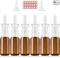 Nasal Spray Bottle, 6 Pcs 30ML/1oz Glass Amber Refillable Fine Mist Sprayers Atomizers, Small Empty Nasal Sprayer with Funnels and Labels