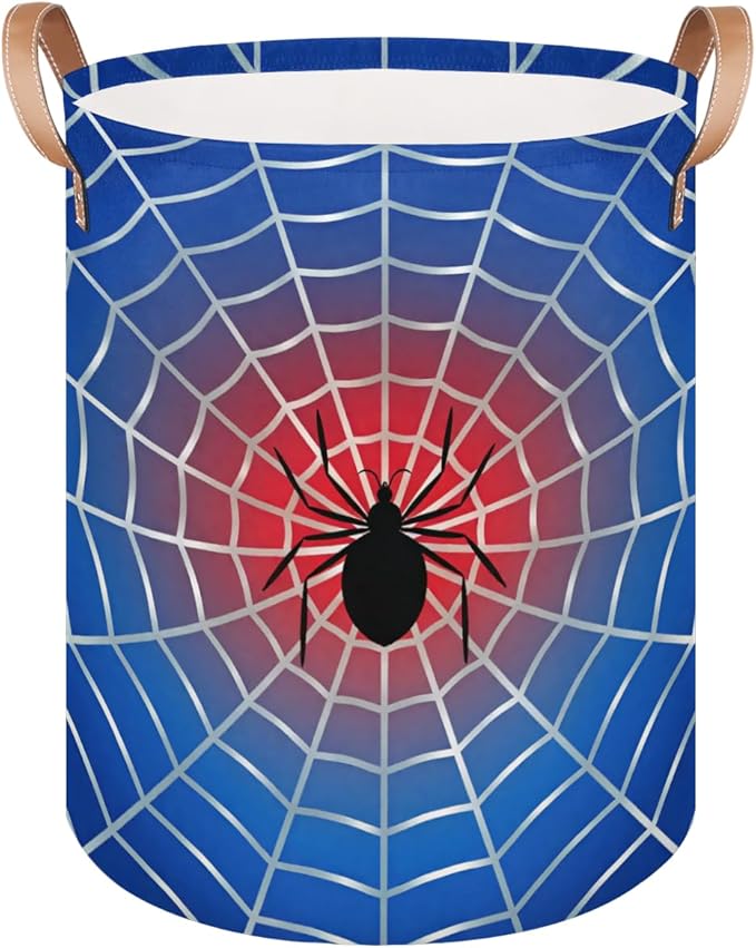 Large Laundry Basket Hamper - Blue Red Spider Web 62L Collapsible Storage Bin for Blankets,Kids Toys, Dirty Clothes, Tall Baby Nursery Hamper for Bathroom, Boys Bedroom Decor,Gift Basket