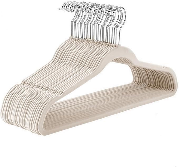Premium Velvet Clothes Hangers, Heavy Duty Study Black Hangers for Coats, Suit & Dress - Non Slip Clothes Hanger Set (50, Lvory/Silver)