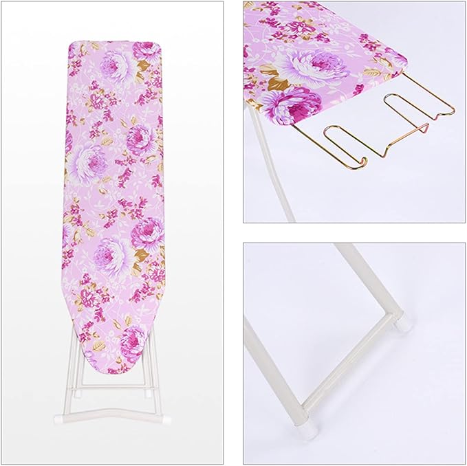 cdar Foldable Ironing Board, Good Load-bearing Height Adjustable Clothes Ironing Board Wood & Iron Material Smooth Edge Extra-Wide Ironing Board for Home Laundry Rooms Purple