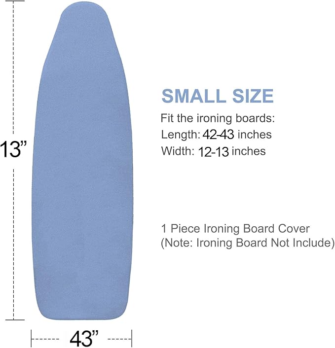 Ironing Board Cover and Pad, Small Size 13x43, 12x42, Thick Padding, Elastic Edge, Silicone Coated, Adjustable Fastener, Heavy Duty Padded Iron Board Covers (Blue, 13" x 43")