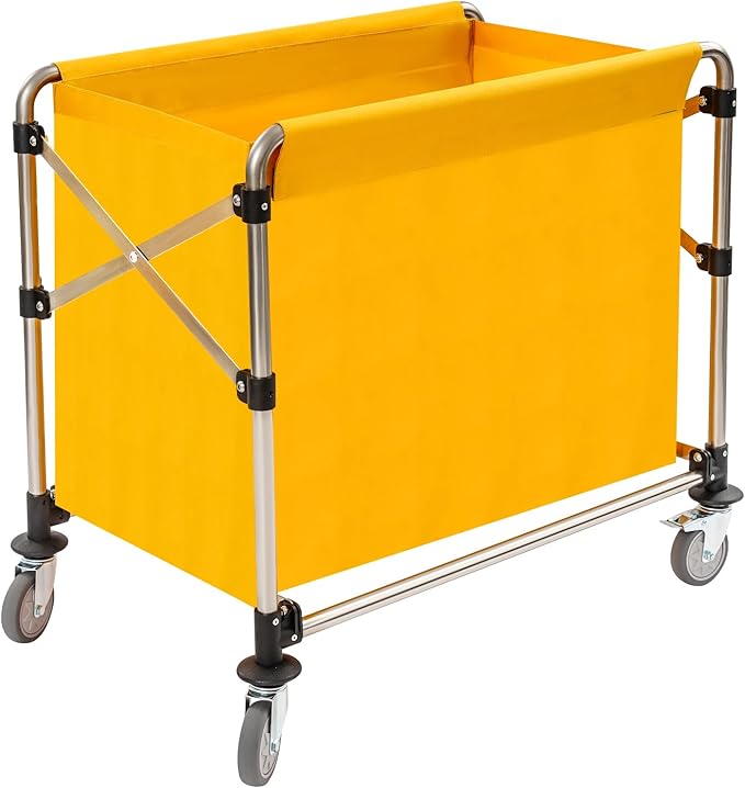 Commercial Laundry Cart with Wheels, 440lbs Folding Laundry Cart, Rolling Laundry Basket with Oxford Cloth Hamper, 34.25 * 20.47 * 30.7in for Home, Dorm, Hotel, and Commercial Use (Yellow)