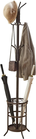 GHWIE Coat Rack Freestanding, Coat Tree with Umbrella Holder, Metal Coat Rack Stand with 12 Hooks, Standing Coat Hanger Stand, Umbrella Stand for Entryway, Hat Rack Stand for Home Office, Brown