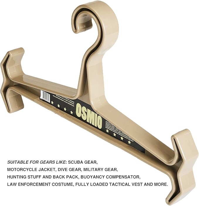 OSMIO (3 Pack) Heavy Duty Hanger for Tactical Attachments, Weight Vest, Diving Equipment, Wetsuit and Scuba BCD (Tan)