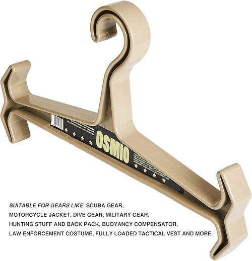 OSMIO (3 Pack) Heavy Duty Hanger for Tactical Attachments, Weight Vest, Diving Equipment, Wetsuit and Scuba BCD (Tan)