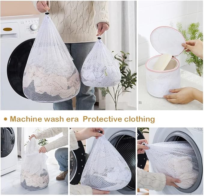 Heavy Duty Laundry Bag Mesh Wash Bag,Extra Large Size,Drawstring Closure Net Fabric Durable and Reusable Wash bag - 5 Pack for Family USE (5 Pack Drawstring Wash Bag)