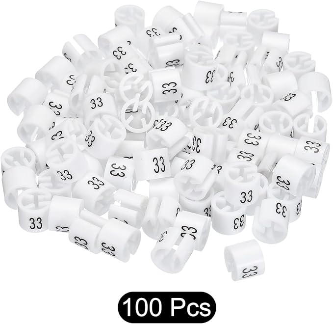 MECCANIXITY Clothes Hanger Marker Colored Hanger Sizer Garment Markers Tag (Number 33, White) for Garment Clothing Color Coding, Pack of 100 Pcs