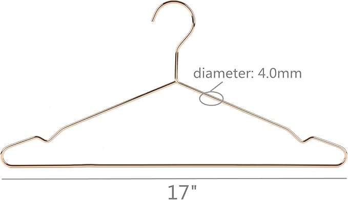 17 Inch Heavy Duty Slim Metal Clothes Hanger for Shirts, Blouses, Coats, Suits, Wedding Dresses - Space Saving, Rose Gold, 20 Pack