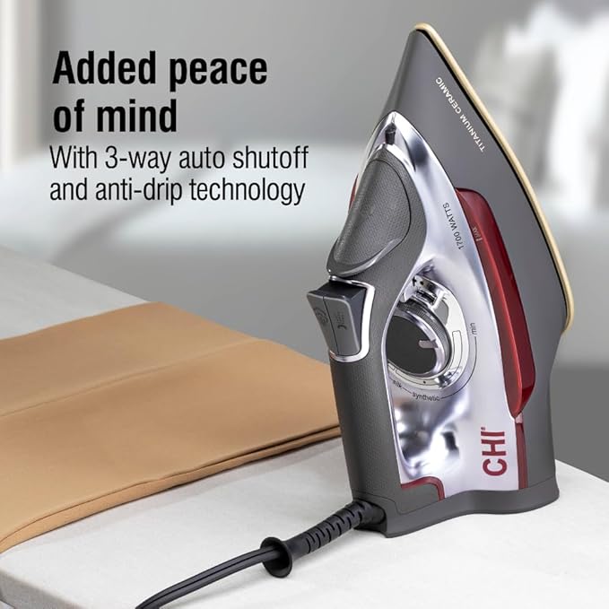CHI Steam Iron for Clothes with 300+ Holes for Powerful Steam ing, Temperature Guide Dial, 1700 Watts, XL 10’ Cord, 3-Way Auto Shutoff, Titanium Infused Ceramic Soleplate, Silver (13101)