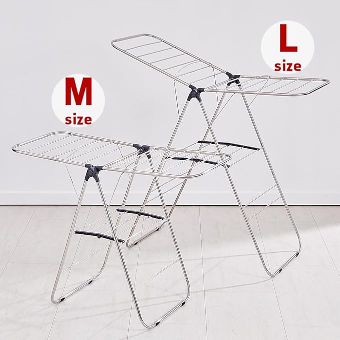 TRES BELLE 25NEW Stainless Steel Clothes Drying Rack(L)–Foldable,Lightweight,Anti-Slip Elastic Rods,Made in Korea,Indoor & Outdoor Use,Rust-Resistant,Towels Drying,Underwear,Baby Clothes–L Sizes