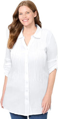 Woman Within Plus Size Pintucked Button Down Gauze Shirt