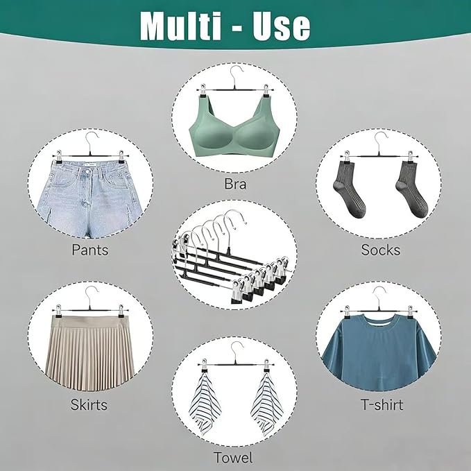 10-Pack Metal Pants Hangers with 2 Non-Slip Clips for Pants Socks and Dresses 31cm Long Dress Hangers