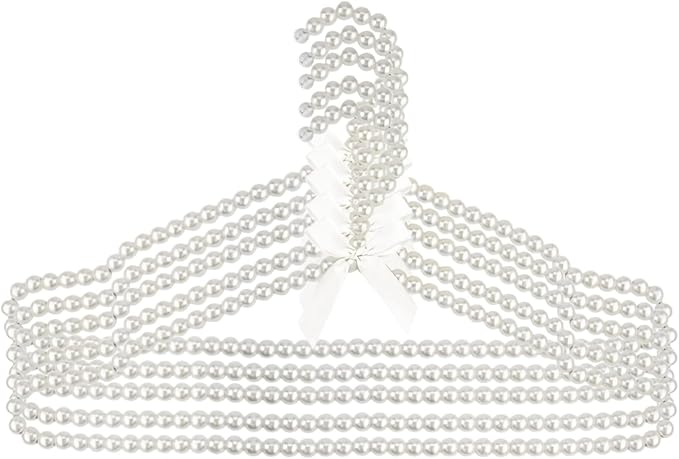 16 inch Pearl Hanger Cute Ribbon Bow Hanger Metal Elegant Clothes Hangers for Wedding Dress Photographing or Decorate Your Closet (5, White)