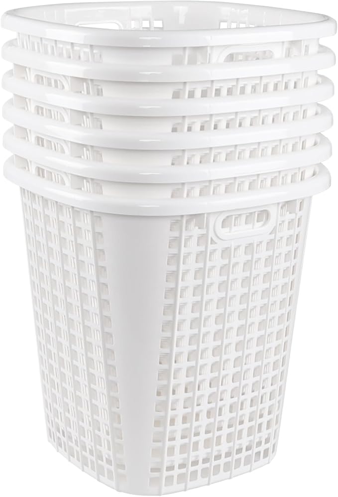 Plastic Large Laundry Hamper, Portable Laundry Basket for Home, Bathroom, College (6-Pack, White)