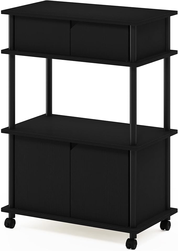 Furinno Turn-N-Tube Kitchen Storage Cart with Cabinet with Lockable Wheels, Americano/Black