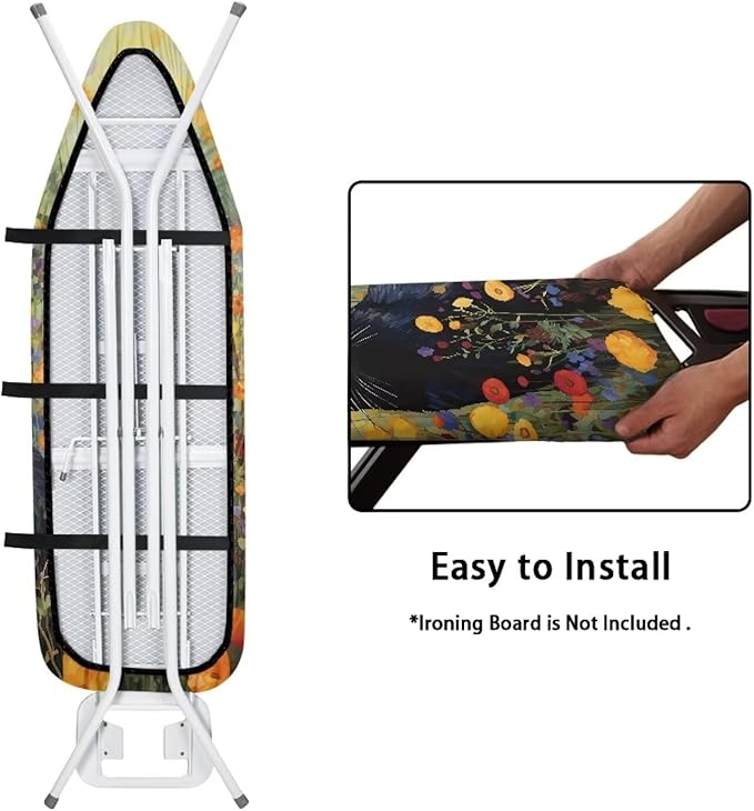 GLENLCWE Black Cat Floral Ironing Board Cover Standard Sizes 15x54 Inch,Cute Cat Print Iron Board Cover Replacement Protector with Elastic Edge and Hook and Loop
