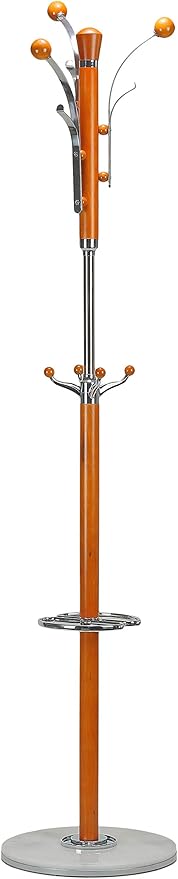Cortesi Home Alpine Light Chrome and Natural Wood Coat Rack, Light Marble