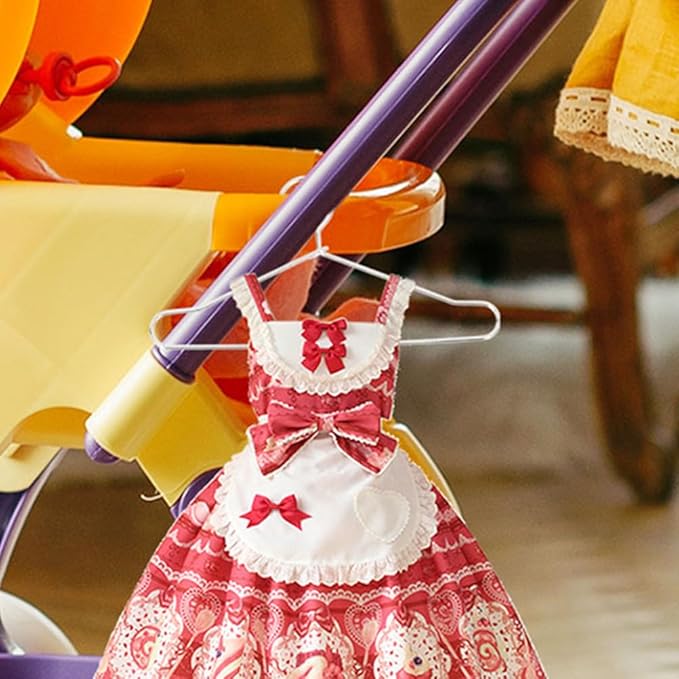 LOGOFUN 20pcs Mini Metal Doll Clothes Hangers Miniature Dress Outfit Holders Silver Wire Rack for Pet Gown Hanging Closet Accessories 150mm