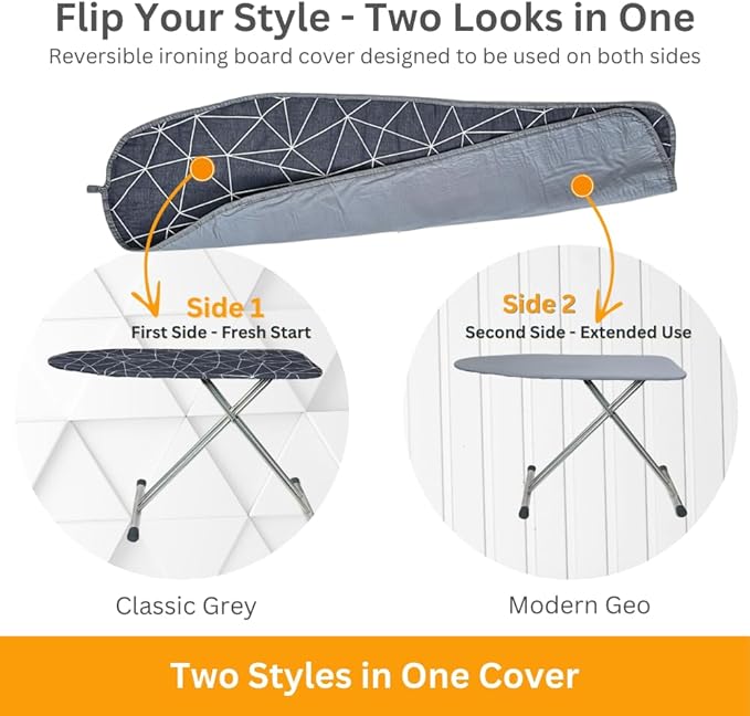 SAVUK Ironing Board Cover and Pad Dual Side X2 Lifetime Double Using Heavy Duty Thick Padding Heat Reflective Non Stick Scorch and Stain Resistant Adjustable 15x54 inch