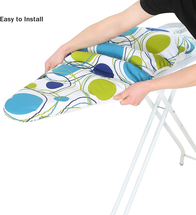 Ironing Board Cover and Pad Standard Size 15" x 54",3 Pairs of Hook and Loop Fastener Straps,Elastic Edges,Cotton Iron Board Cover with Scorch Resistant Thick Padding(Colored Circle)