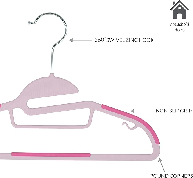 Simplify Kids 12 Pack Collar Ultimate Hangers, Non Slip Slim Space Savers, No More Stretching Baby Clothes, Pink, 3229-PINK