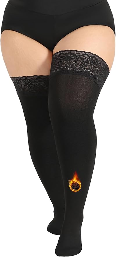 Plus Size Thigh High Socks for Women Fleece Lined Extra Long Over the Knee Stockings Leg Warmers Boot Socks