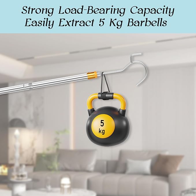 Clothes Hook Pole, Adjustable from 28 inches to 74 inches, Sponge Handle,Pick up Clothes from high Places,Closet Coat Rack Hook Rod, Used for Blinds Closets Ceilings, Strong Yet Lightweight.