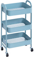 AGTEK 3 Tier Utility Rolling Cart with Lockable Wheels, Metal Multifunctional Storage, Organizer Cart for Kitchen, Office, Living Room, Makeup, Craft, Art Studio, Light Blue