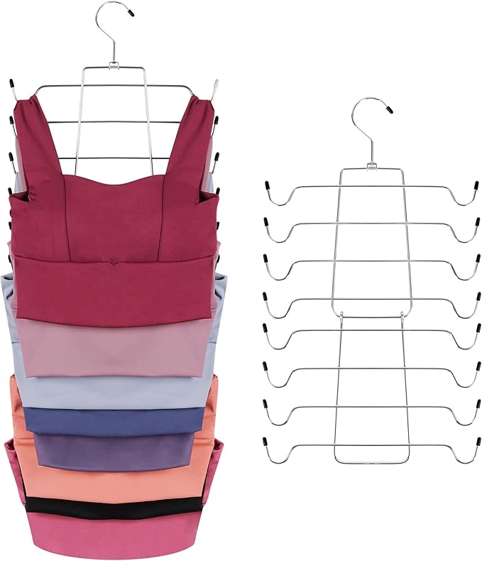 ZEDODIER Tank Top Hanger Space Saving, Bra Hangers for Closet Organizer, Hanging Bra Organizer Tank Tops Holder with 8 Hooks, Metal Closet Organizers and Storage Small Space Solutions, Silver