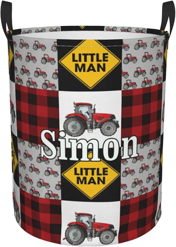 Farm Vehicle Tractor Customized Laundry Basket with Name Collapsible Waterproof Organizer Bin Laundry Hamper with Handle for Clothes Toys Bedroom.